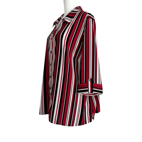 Catherines 3/4 Sleeve Striped Button Up Shirt (1X WP) - Picture 3 of 14